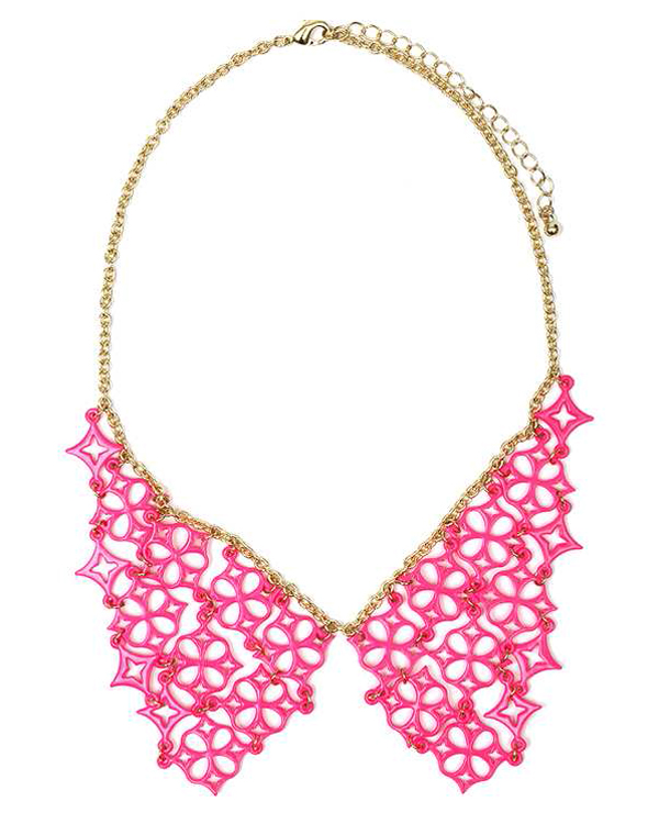 Neon color metal filigree collar necklace