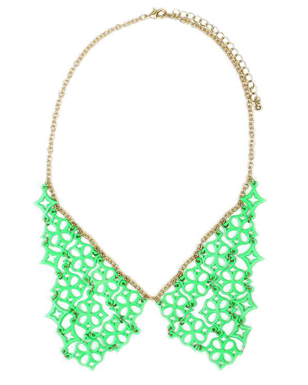 Neon color metal filigree collar necklace