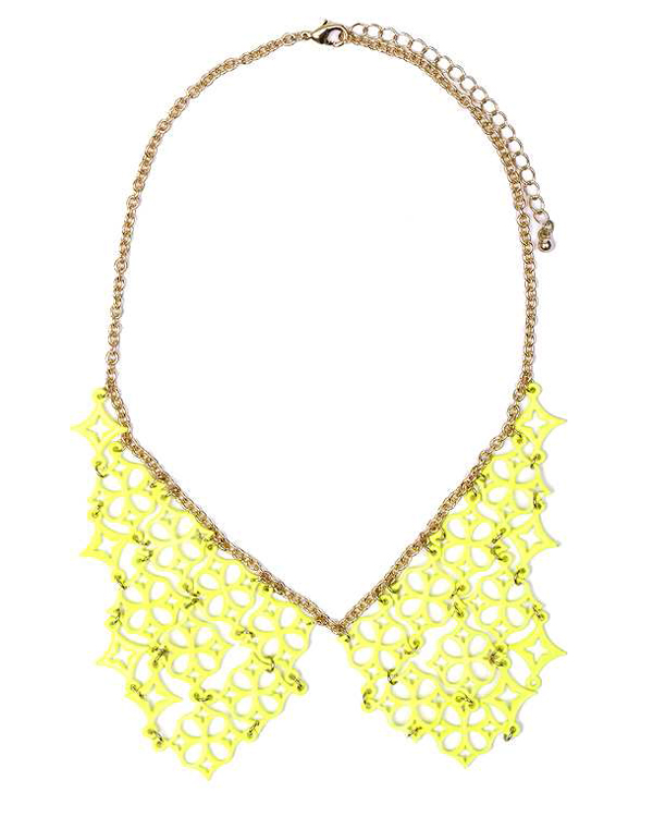 Neon color metal filigree collar necklace