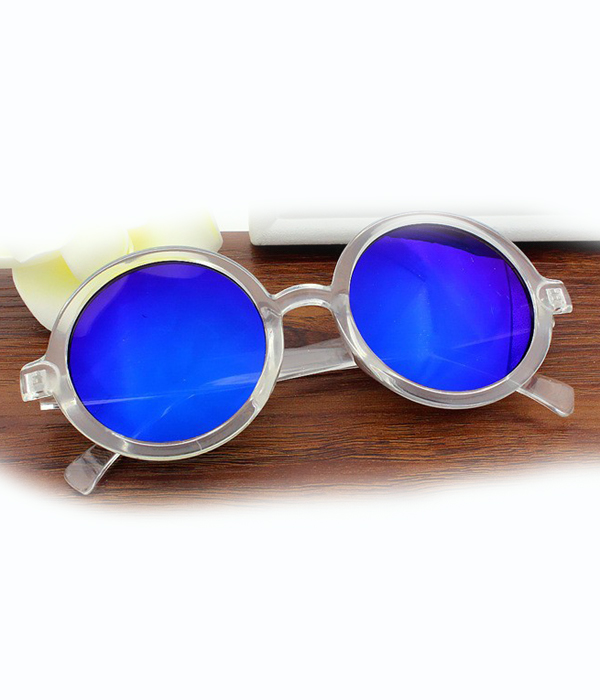 Clear frame round high definition mirror lens sunglasses - uv protection