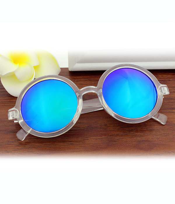 Clear frame round high definition mirror lens sunglasses - uv protection