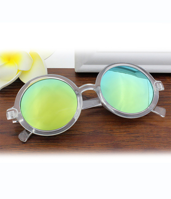 Clear frame round high definition mirror lens sunglasses - uv protection
