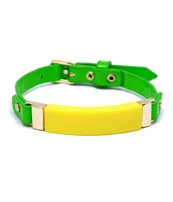 Neon stone and leatherette band bracelet