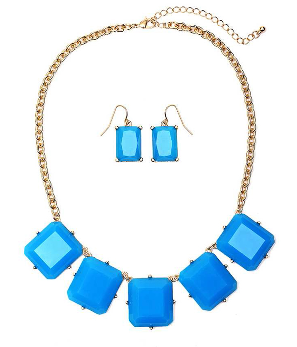 Neon square stone link necklace set