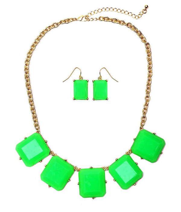 NEON SQUARE STONE LINK NECKLACE SET