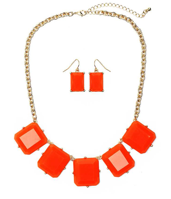 Neon square stone link necklace set