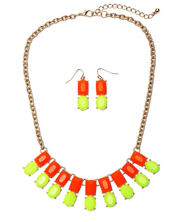 Multi neon bar link drop necklace set