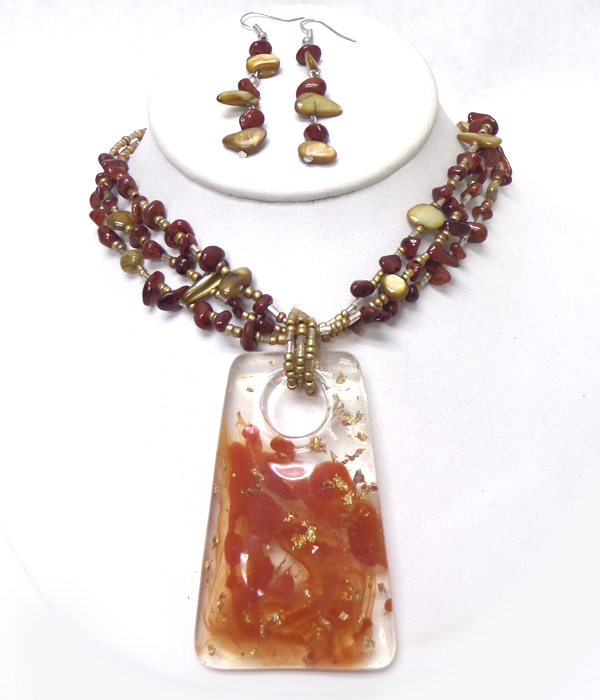 Large regin pendant mixed chip stone necklace set