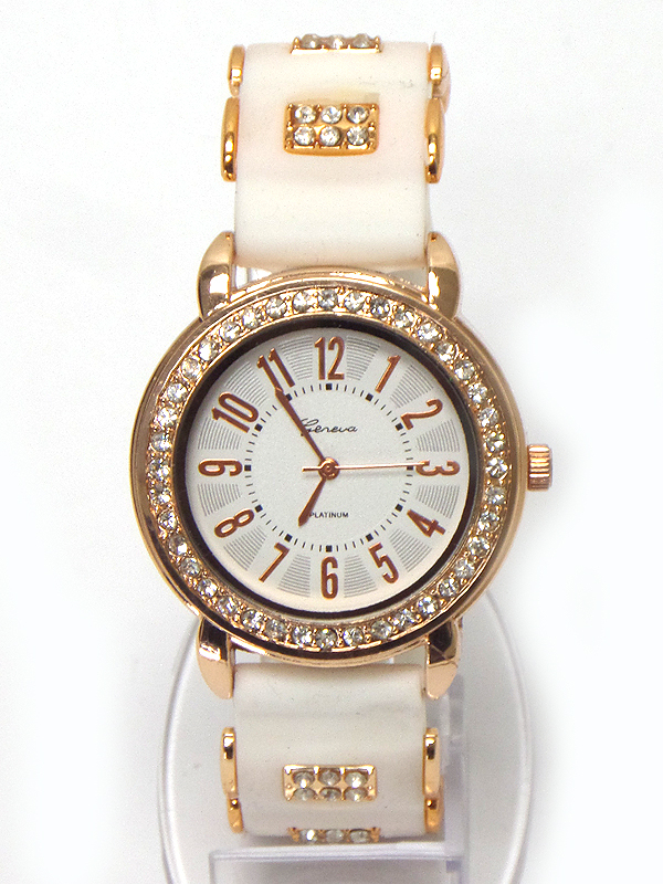 Crystal stud unisex jelly silicon band wrist watch?