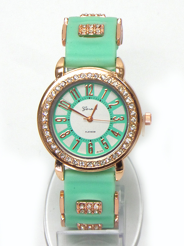 Crystal stud unisex jelly silicon band wrist watch?