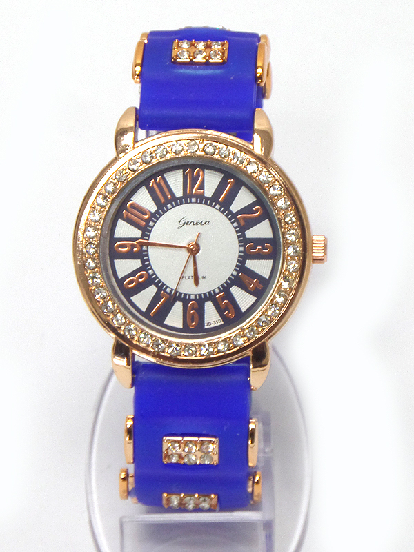 Crystal stud unisex jelly silicon band wrist watch?