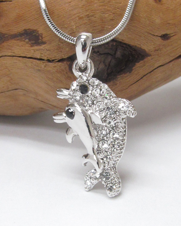 WHITEGOLD PLATING CRYSTAL DOLPHIN PENDANT NECKLACE