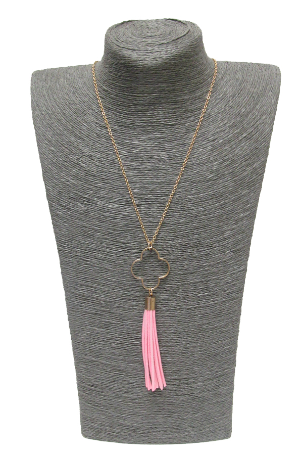 Metal textured figure with tassel drop necklace 