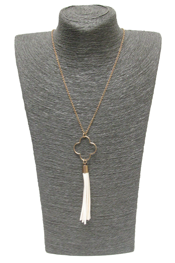 Metal textured figure with tassel drop necklace 
