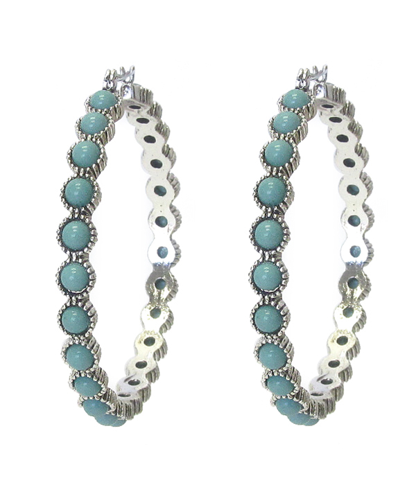 NAVAJO STYLE TURQUOISE HOOP EARRING -western