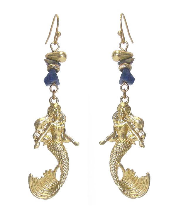 Semi precious stone and mermaid earring