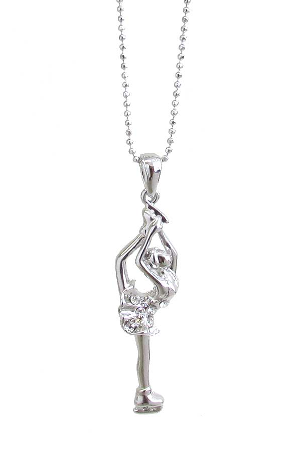 WHITEGOLD PLATING FIGURE SKATING GIRL PENDANT NECKLACE