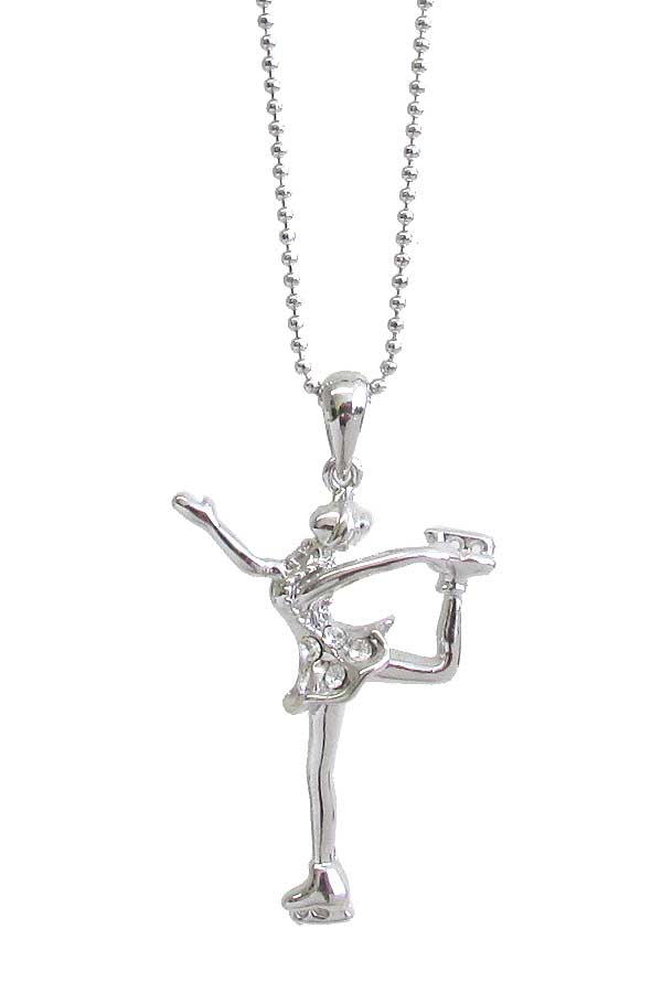 WHITEGOLD PLATING FIGURE SKATING GIRL PENDANT NECKLACE