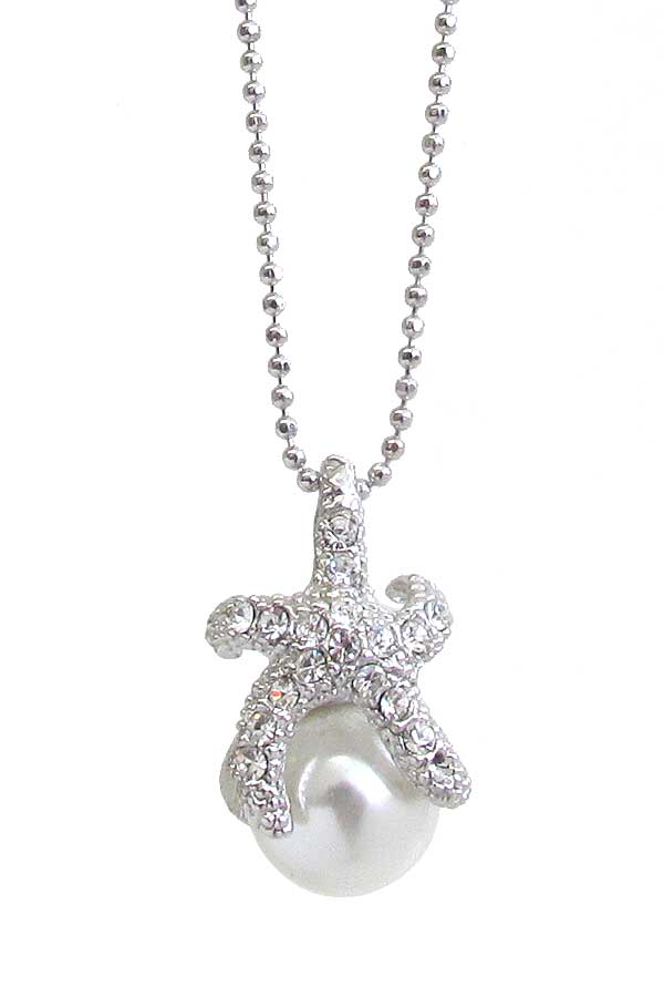 WHITEGOLD PLATING STARFISH AND PEARL PENDANT NECKLACE