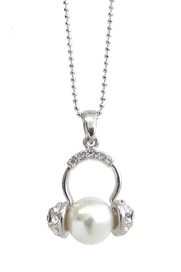 WHITEGOLD PLATING HEADSET AND PEARL PENDANT NECKLACE - MUSIC