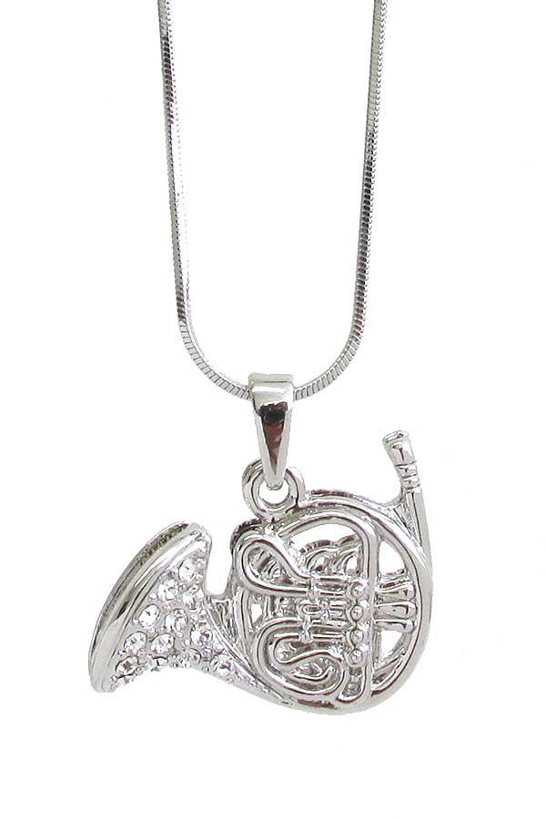 WHITEGOLD PLATING FRENCH HORN PENDANT NECKLACE