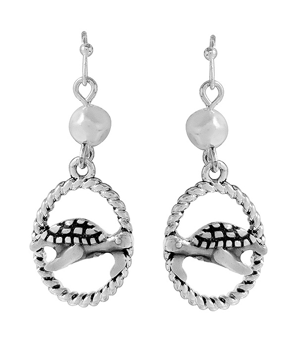 SEALIFE THEME ROPE HOOP DROP EARRING - TURTLE