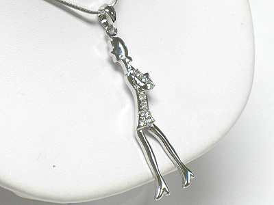 Made in korea whitegold plating crystal walking tall lady pendant necklace
