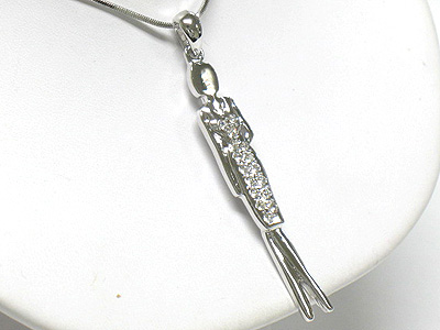 Made in korea whitegold plating crystal standing tall lady pendant necklace