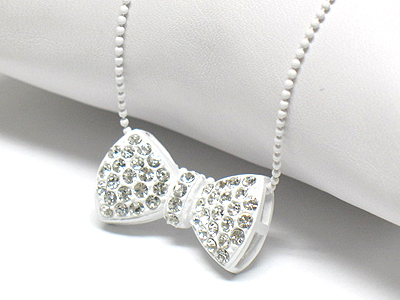 CRYSTAL STUD METAL RIBBON PENDANT NECKLACE