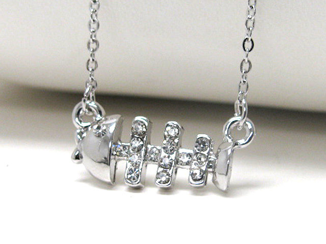 Made in korea whitegold plating crystal stud fish bone chain tied necklace