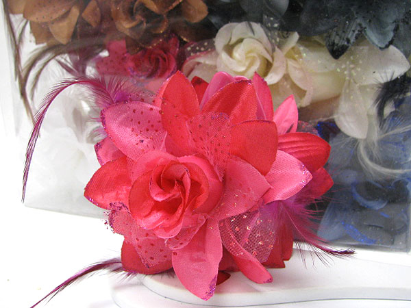 12 PC DOZEN SPECIAL - COLOR ASSORTED FABRIC FLOWER HAIR PIN SET