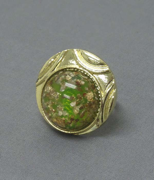 Gold flake and pearl finish puffy adjustable ring