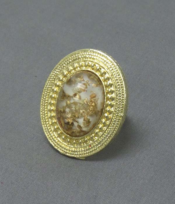 Gold flake and pearl finish puffy adjustable ring