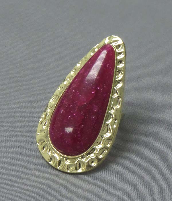 Teardrop stone and textured metal adjustable ring