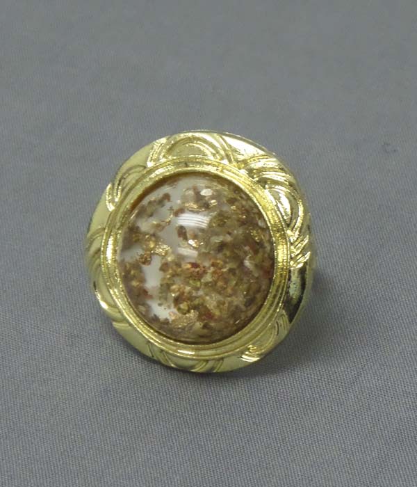 Gold flake and pearl finish puffy adjustable ring