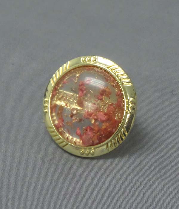 Gold flake and pearl finish puffy adjustable ring