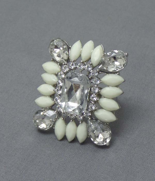 Crystal and acrylic stone mix adjustable ring