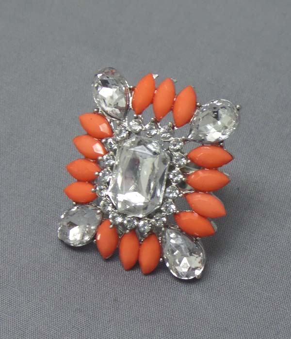 Crystal and acrylic stone mix adjustable ring