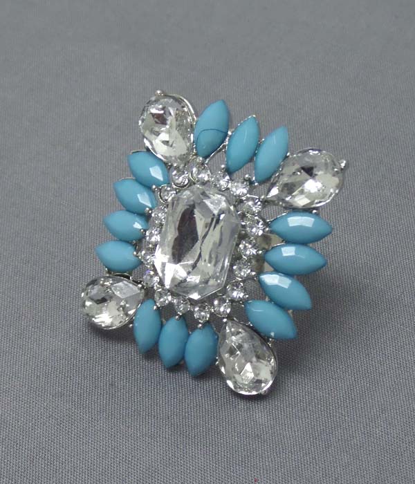 Crystal and acrylic stone mix adjustable ring