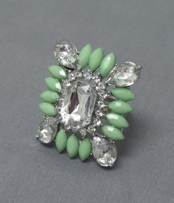 Crystal and acrylic stone mix adjustable ring