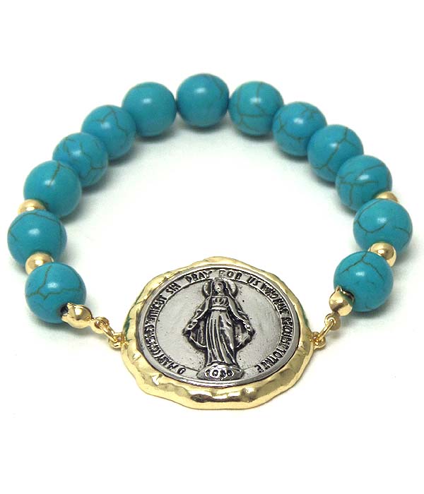 Religious theme rosario pendant stretch bracelet