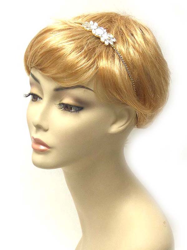 ACRYLIC PUFFY STONE FLOWER AND CHAIN STRETCH HEADBAND