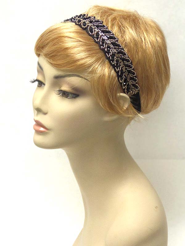 Handmade multi bead leaf on fabric stretch headband