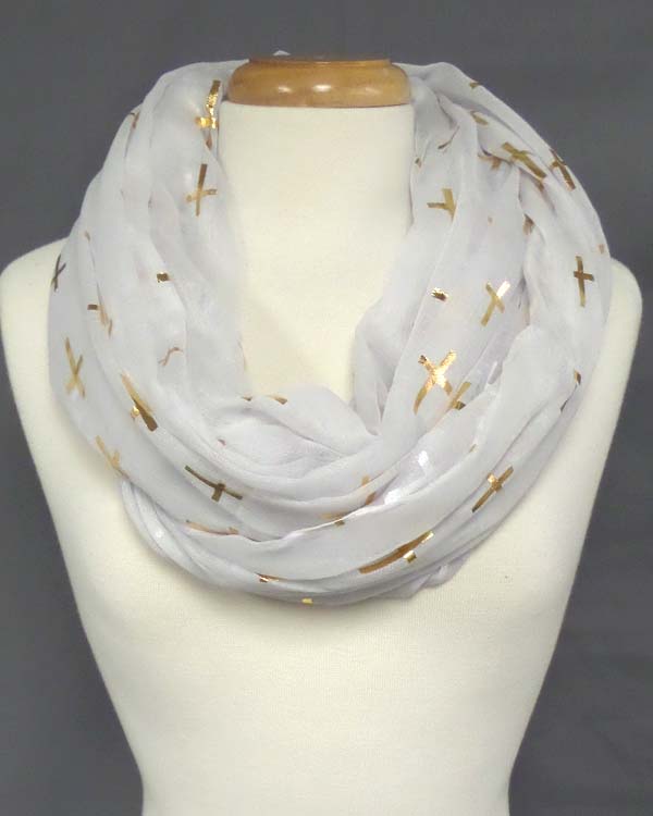Metallic cross print infinity scarf
