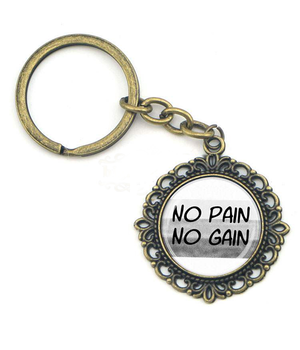 Cabochon keychain - no pain no gain