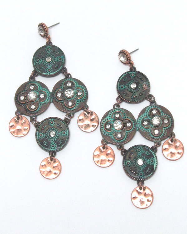 BURNISH COPPER AND PATINA DISC LINK DROP EARRING