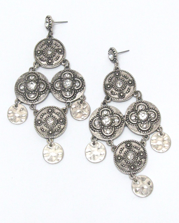 Burnish silver disk link drop earring