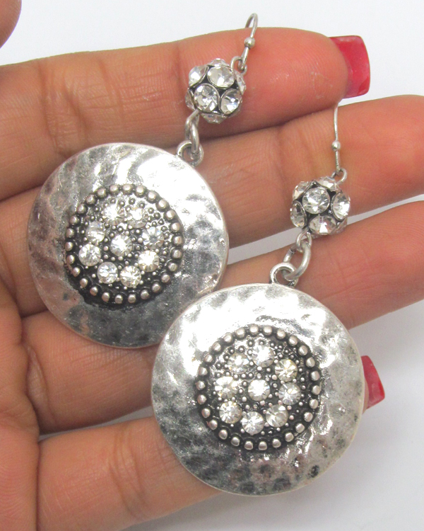 Patina and burnish copper disk and fireball earring