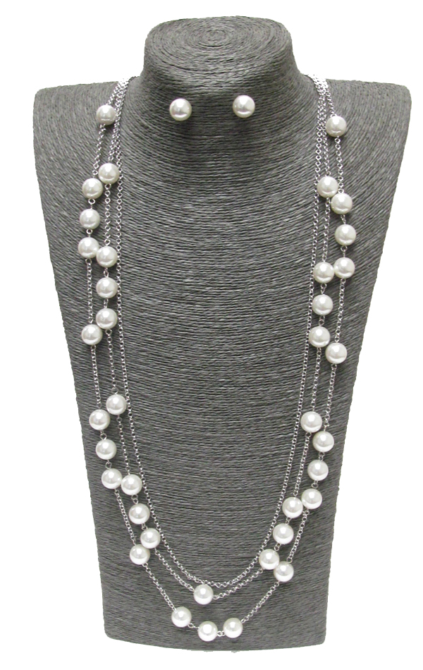 3 layer pearl long necklace set