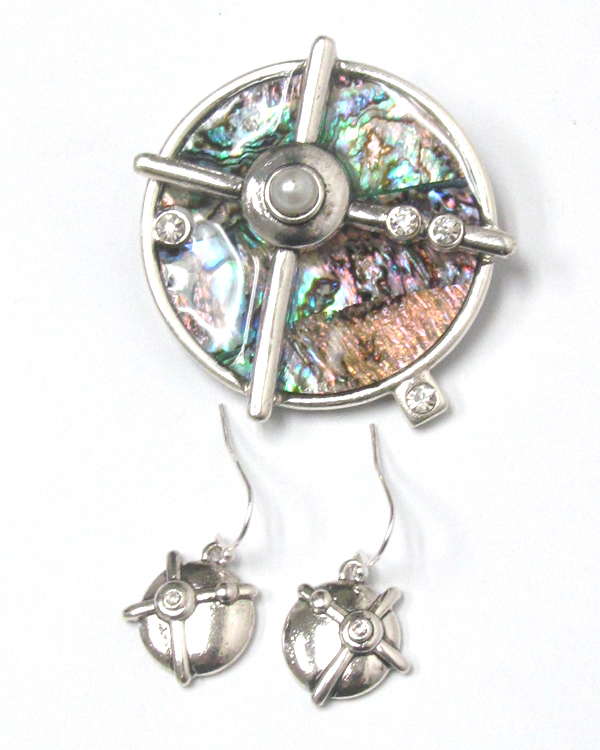 Abalone disk modern pendant and earring set
